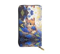 RRKDOY Little squirrel eating blueberries Picture Women's leather long handheld wallet large capacity credit card zipper bag