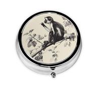 RRKDOY Monkey on a Branch Printing Round Mini Pill Box with 3 compartments for Pill Storage and Portable Travel