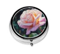 RRKDOY Morning Dew on Roses Printing Round Mini Pill Box with 3 compartments for Pill Storage and Portable Travel