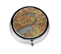 RRKDOY Mountain River Tribe Printing Round Mini Pill Box with 3 compartments for Pill Storage and Portable Travel