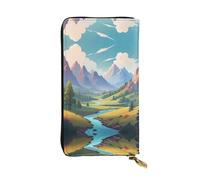 RRKDOY Mountains under white clouds Picture Women's leather long handheld wallet large capacity credit card zipper bag