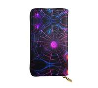 RRKDOY Neon spider web Picture Women's leather long handheld wallet large capacity credit card zipper bag