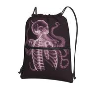 RRKDOY Octopus on a skull Printed Drawstring Zipper Backpack Strong and lightweight for Hiking Camping