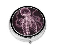 RRKDOY Octopus on a Skull Printing Round Mini Pill Box with 3 compartments for Pill Storage and Portable Travel