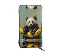 RRKDOY Panda on a banana Picture Women's leather long handheld wallet large capacity credit card zipper bag
