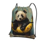 RRKDOY Panda on a banana Printed Drawstring Zipper Backpack Strong and lightweight for Hiking Camping