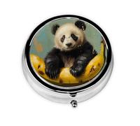 RRKDOY Panda on a Banana Printing Round Mini Pill Box with 3 compartments for Pill Storage and Portable Travel