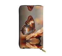 RRKDOY Pattern on the back of a butterfly Picture Women's leather long handheld wallet large capacity credit card zipper bag