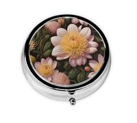 RRKDOY Pink Chrysanthemum Printing Round Mini Pill Box with 3 compartments for Pill Storage and Portable Travel