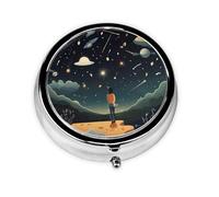 RRKDOY Praying Under The Starry Sky Printing Round Mini Pill Box with 3 compartments for Pill Storage and Portable Travel