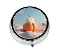 RRKDOY Pumpkin with ice Cream Printing Round Mini Pill Box with 3 compartments for Pill Storage and Portable Travel
