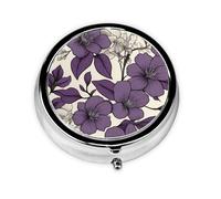 RRKDOY Purple Flowers Painting Printing Round Mini Pill Box with 3 compartments for Pill Storage and Portable Travel