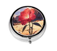 RRKDOY Red Rose in The Desert Printing Round Mini Pill Box with 3 compartments for Pill Storage and Portable Travel