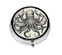 RRKDOY Retro line Octopus Printing Round Mini Pill Box with 3 compartments for Pill Storage and Portable Travel