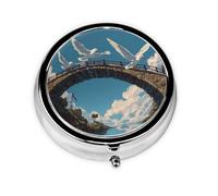 RRKDOY Seagulls on The Bridge Printing Round Mini Pill Box with 3 compartments for Pill Storage and Portable Travel