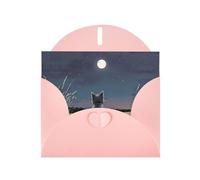 RRKDOY Stylish Kitten Looking At The Moon Printed Greeting Card With Pearl Paper For Various Occasions