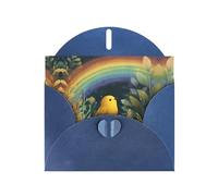RRKDOY Stylish Little Birds Under The Rainbow Printed Greeting Card With Pearl Paper For Various Occasions