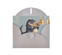 RRKDOY Stylish Trumpet-Blowing Dinosaur Printed Greeting Card With Pearl Paper For Various Occasions