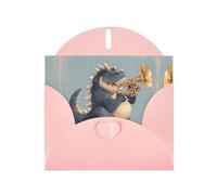 RRKDOY Stylish Trumpet-Blowing Dinosaur Printed Greeting Card With Pearl Paper For Various Occasions