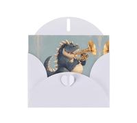 RRKDOY Stylish Trumpet-Blowing Dinosaur Printed Greeting Card With Pearl Paper For Various Occasions
