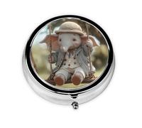 RRKDOY The Little Elephant on The Swing Printing Round Mini Pill Box with 3 compartments for Pill Storage and Portable Travel