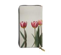 RRKDOY Three tulip flowers Picture Women's leather long handheld wallet large capacity credit card zipper bag