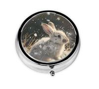 RRKDOY White Animal Under The Snow Printing Round Mini Pill Box with 3 compartments for Pill Storage and Portable Travel