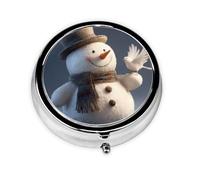 RRKDOY White Dove on Snowman Printing Round Mini Pill Box with 3 compartments for Pill Storage and Portable Travel