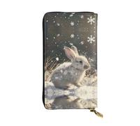 RRKDOY White rabbit under the snow Picture Women's leather long handheld wallet large capacity credit card zipper bag