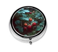 RRKDOY Wild Strawberries in The Forest Printing Round Mini Pill Box with 3 compartments for Pill Storage and Portable Travel