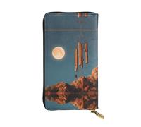 RRKDOY Wind chimes under the moon Picture Women's leather long handheld wallet large capacity credit card zipper bag