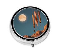 RRKDOY Wind Chimes Under The Moon Printing Round Mini Pill Box with 3 compartments for Pill Storage and Portable Travel