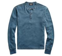 RRL by Ralph Lauren Waffle Knitted Cotton Henley Washed Blue Indigo