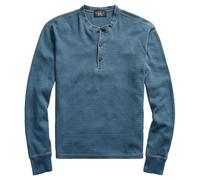 RRL by Ralph Lauren Waffle Knitted Cotton Henley Washed Blue Indigo