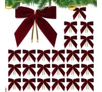 Rrlihjgu 24 Pieces Burgundy Small Velvet Christmas Bows for Christmas Tree, Wreath, Gift Wrapping, Crafts, Wedding, Twist Tie Bows for Christmas Tree Christmas Decoration 1" W,3.5 X 3.5 Inch