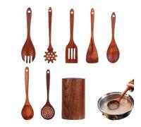 Rrlihjgu Kitchen Utensils Set, 8 Pieces Heat Resistant Spoons and Spatulas - Wooden Kitchen Utensils Set | for Outdoor Home BBQ Meeting Travel Party Preparation