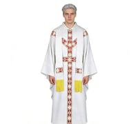 Rrlihjgu Priest Costume for Men, with Ribbon for Catholic Priest Measuring Robe, Round Collar Pastor Robe - For Men Prayer Church Wedding Party Masquerade Stage Cosplay Photo