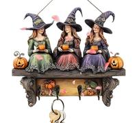 Rrlihjgu Wall Key Holder | Witch Halloween Hook with 4 Hooks | Pumpkin Wood Shelf for Coats Bags Entryway | Halloween Decoration for Door Department