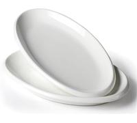 RRMMAN 10.5" Large Oval Serving Platters, White Ceramic, Set of 2 for Turkey, Snacks, Appetizers, Wedding, Party