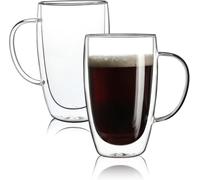 RRMMAN Clear Glass Double Wall Insulated Round Coffee Mugs Set of 2 Pieces, Large Insulated Layer Coffee Cups, 15oz Coffee Mug Clear Borosilicate Mugs, Perfect for Cappuccino, Tea, Microwave Safe