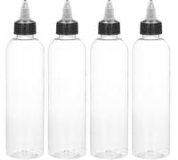 RRMMAN Squeeze Bottles 4 Pcs Clear Dispenser Bottle with Twist Cap Lid Plastic Dispenser Bottle with Black Twist Cap for Liquid, Ink, Oil, Sauce, Clear (500ml)