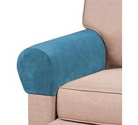 RRNAR Thick Velvet Stretch Armrest Covers for Chairs and Sofas Armchair Covers for Couch Arm Covers Armrest Covers for Sofa Non Slip for Furniture Protector,Peacock Blue,Set of 6