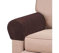 RRNAR Thick Velvet Stretch Armrest Covers for Chairs and Sofas Armchair Covers for Couch Arm Covers Armrest Covers for Sofa Non Slip for Furniture Protector,Brown,Set of 4