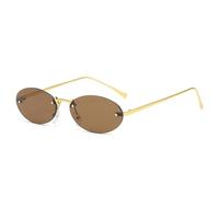 RRNTTTM Cycling Rimless Oval Sunglasses Women UV400 Small Gradient Colored Lenses Metal Frame Punk Decorative Glasses Men Shades Female,brown
