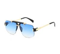 RRNTTTM Luxury Half Frame Leopard Gradient Women Sunglasses Retro Double Beam Metal Design Trendy Men Sun Glasses UV400,black blue,one