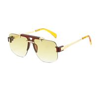 RRNTTTM Luxury Half Frame Leopard Gradient Women Sunglasses Retro Double Beam Metal Design Trendy Men Sun Glasses UV400,brown yellow,one