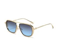 RRNTTTM Luxury Retro Gradient Double Beam Women Sunglasses Y2K Punk Style Thin Frame Temple Design Trendy Men Sun Glasses UV400,golden grey blue,one