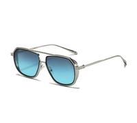 RRNTTTM Luxury Retro Gradient Double Beam Women Sunglasses Y2K Punk Style Thin Frame Temple Design Trendy Men Sun Glasses UV400,silvery grey blue,one