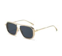 RRNTTTM Luxury Retro Gradient Double Beam Women Sunglasses Y2K Punk Style Thin Frame Temple Design Trendy Men Sun Glasses UV400,golden black,one