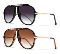 RRNTTTM Luxury Retro Oversized Big Frame Women Sunglasses Gradient Tea Color Oval Pilot Shades UV400 Cool Men Sun Glasses,2pcs,black leopard